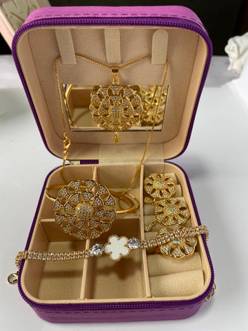 Luxury Floral Jewelry Set for Women | Gold Plated Necklace, Earrings & Bracelet with Premium Box